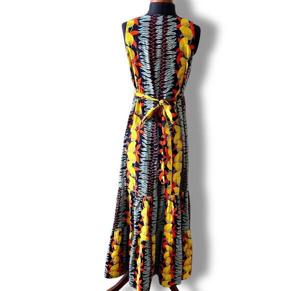 Cabi V-Neck Maxi Dress With Tropical Boho Print & Self-Tie Waist S - Picture 3 of 9